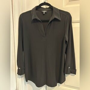 Jones New York Black Long Sleeve Collared Shirt Blouse Size M